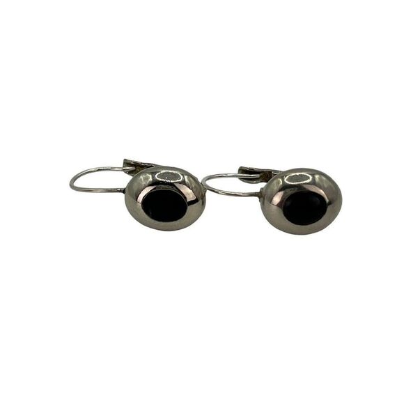 Liz Claiborne Earrings Black Silver Tone Dangle Drop Signed Dainty Minimalist - Picture 6 of 8